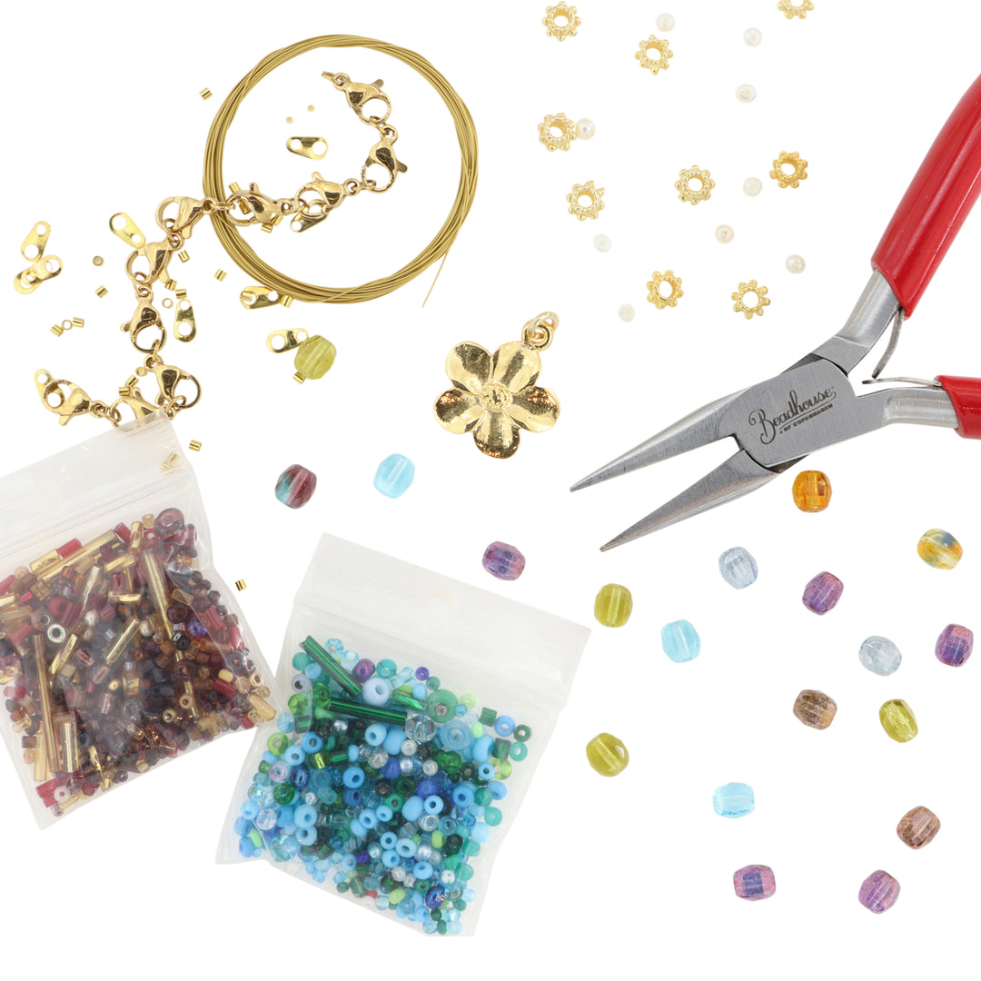 Find Diy kit, armbånd og halskæde kit med perler, forgyldt messing hos Beadhouse of Copenhagen i dag, med en altid hurtig levering!