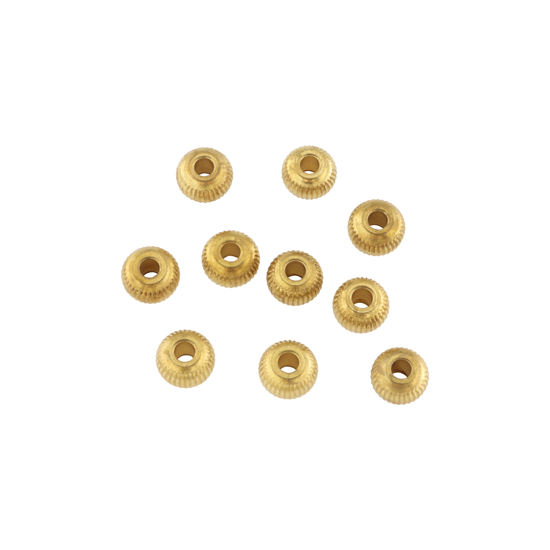 Find Metalperler, donut rillet, forgyldt messing, 10x7 mm. 10-1000 stk hos Beadhouse of Copenhagen i dag, med en altid hurtig levering!