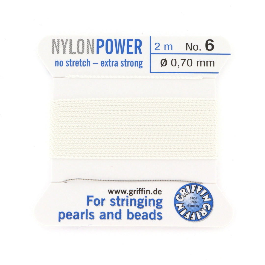 Find Perlesnor, griffin nylonpower hvid m. nål, nylon, 2 m hos Beadhouse of Copenhagen i dag, med en altid hurtig levering!