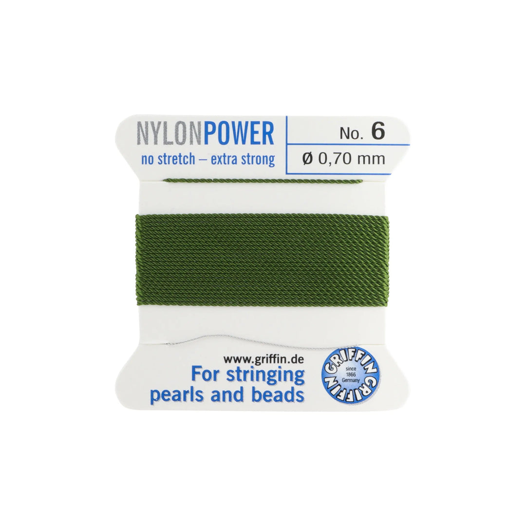 Perlesnor, griffin nylonpower olive m. nål, nylon, 2 m Griffin