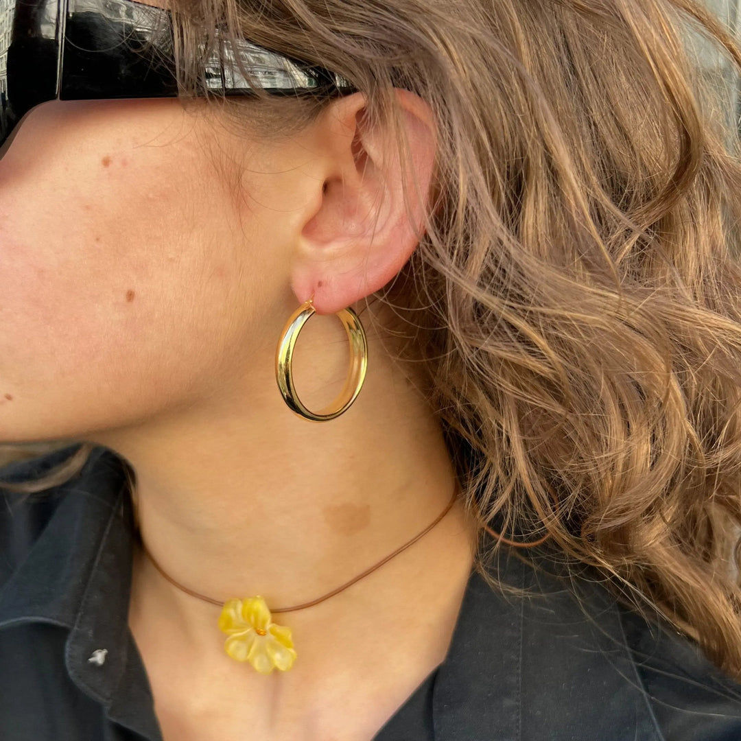 Øreringe, chunky hoops, forgyldt sterlingsølv, 35 x 6 mm Italy