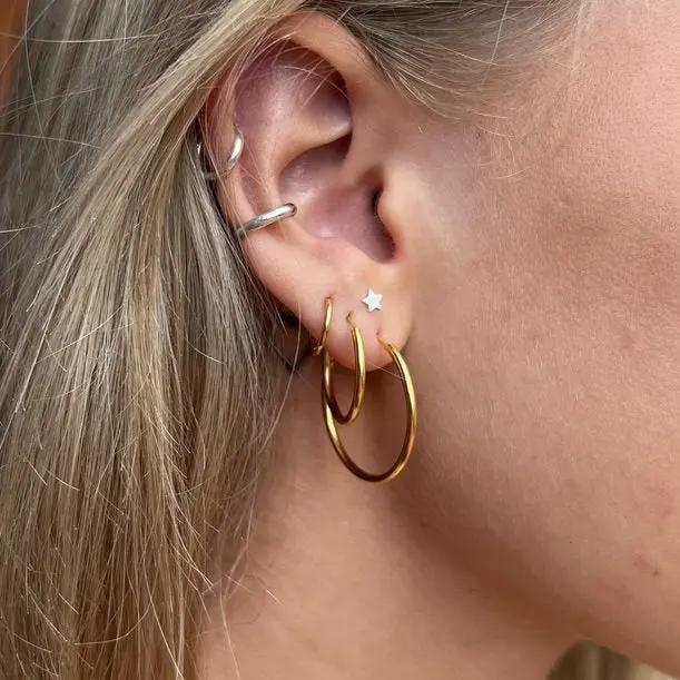 Øreringe, hoops i forgyldt messing, vip lås, 12-25mm Greece