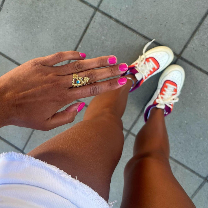 Fingerring drage i sterlingsølv og forgyldt sterlingsølv med turkis og onyx Beadhouse of Copenhagen