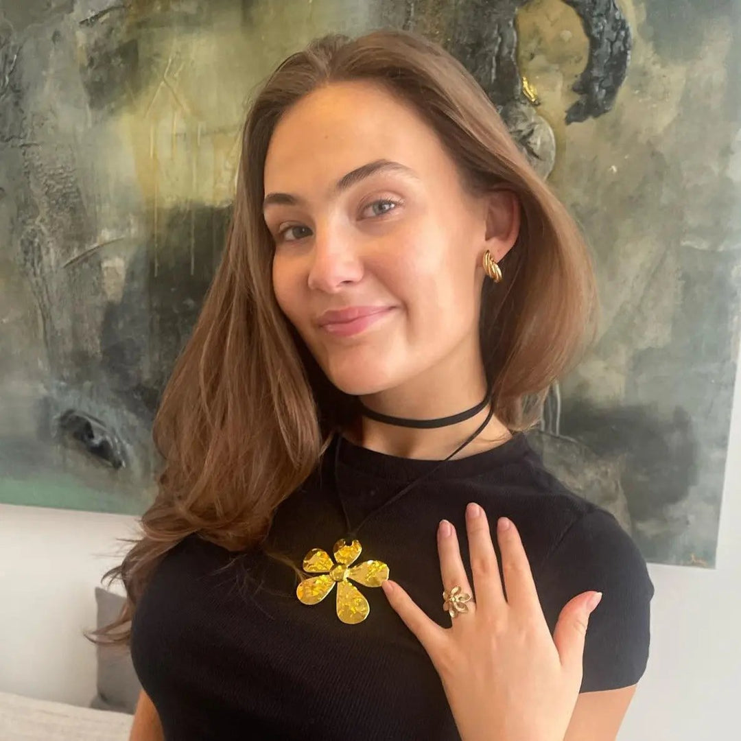 Fingerring, moderne blomst, forgyldt og sterlingsølv Beadhouse of Copenhagen