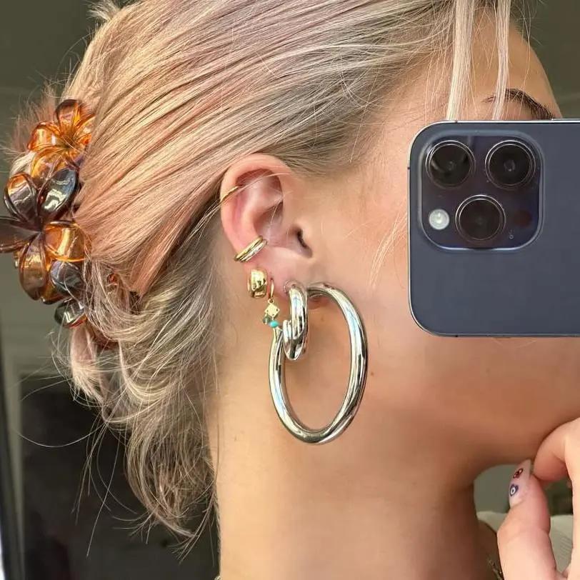 Øreringe chunky hoops i forgyldt og forsølvet messing, 60x6mm Greece