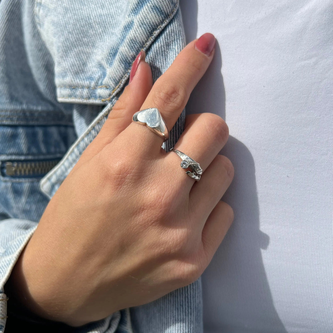 Fingerring med klar krystal, sterlingsølv BOC