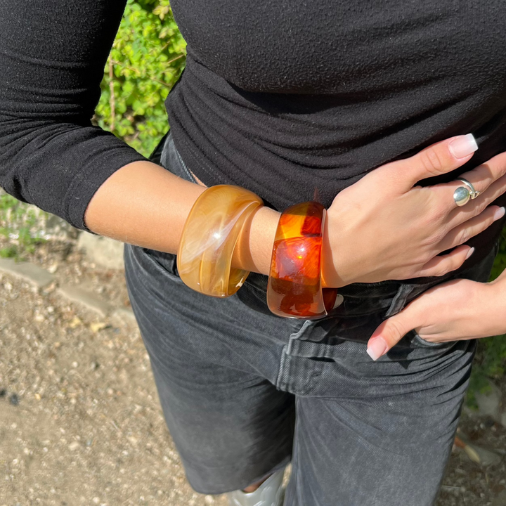 Armbånd, chunky armring, plast, 19cm, honey/caramel Greece
