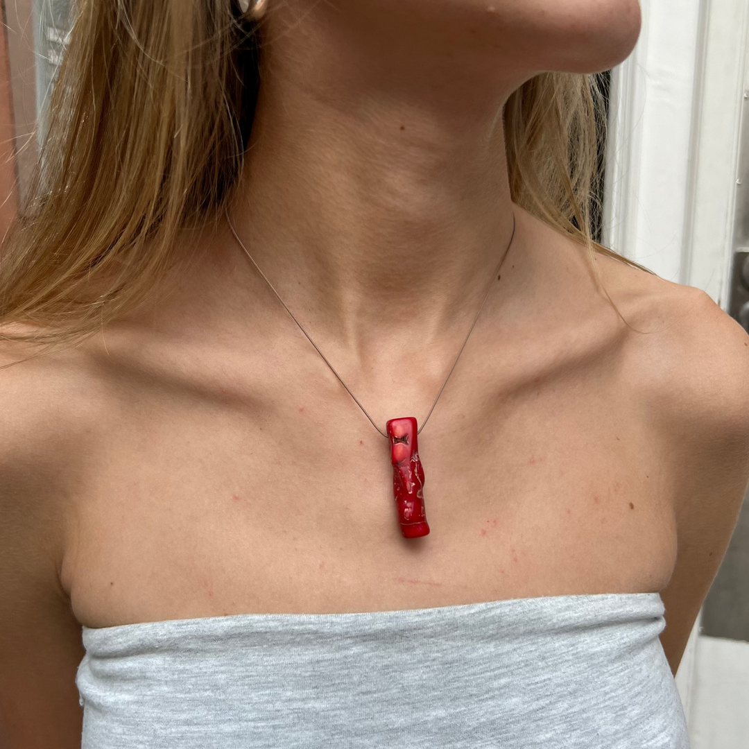 Halskæde, koralgren, 42cm, brun nylonsnor BOC