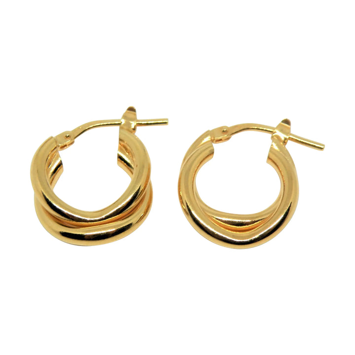 Ohrringe, klobige Doppel-Creolen, vergoldetes Sterlingsilber, 15–21 mm 