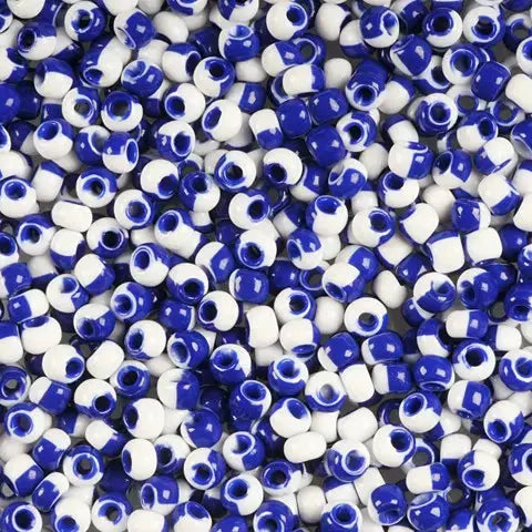 Mehrfarbige Glasperlen, Preciosa, weißer und blauer Harlekin 