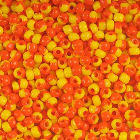 Mehrfach gefärbte Glasperlen, Preciosa, Rot und Orange Harlekin