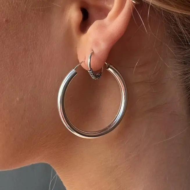 Øreringe, hoops, 40 mm, sterlingsølv og forgyldt sterlingsølv BLT