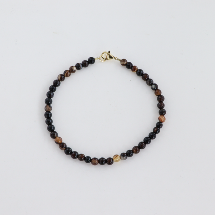 Armbånd, brun agat mix, sterlingsølv/forgyldt sølv, 17-19cm Beadhouse of Copenhagen