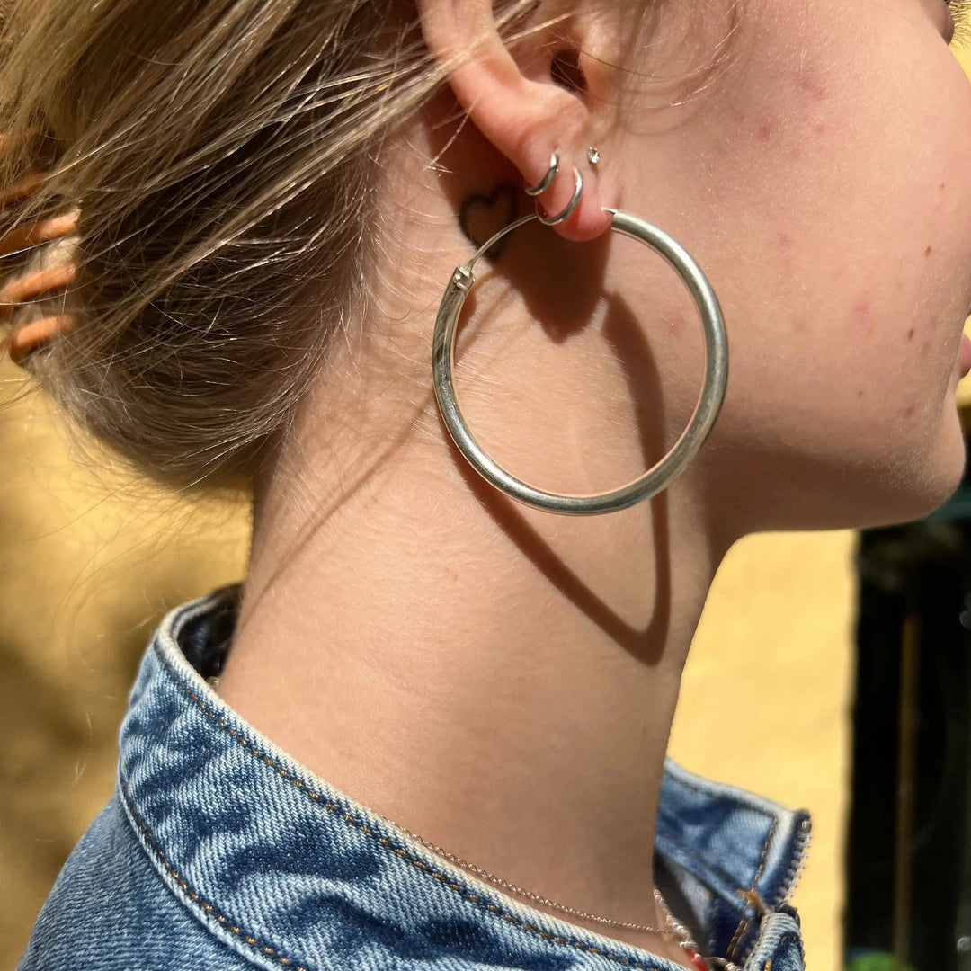 Øreringe, hoops,  stor creol 50 mm, sterlingsølv 