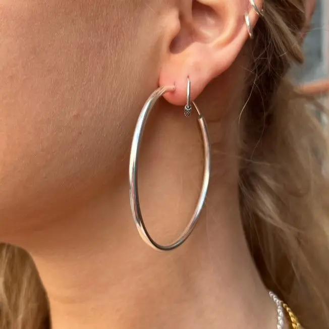 Øreringe, hoops, 60mm, sterlingsølv og forgyldt sterlingsølv BLT