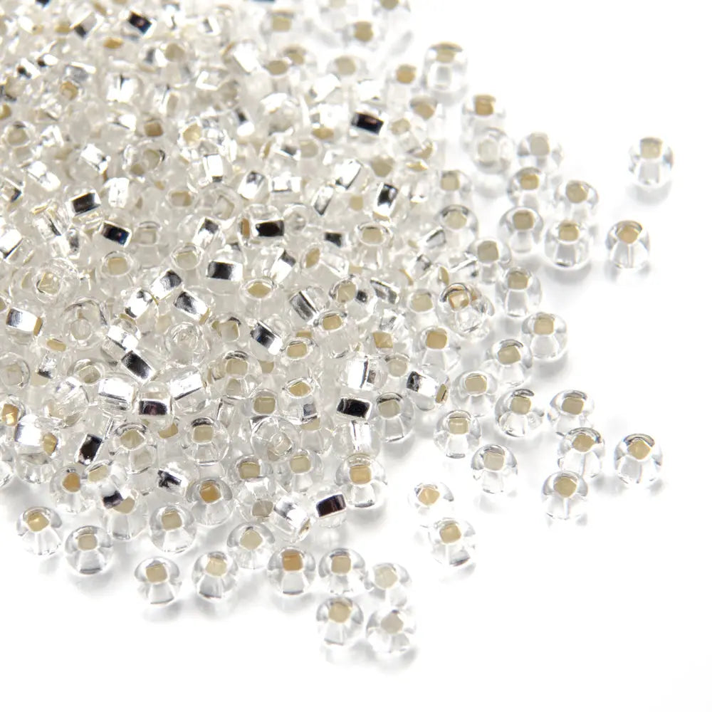 Klare Glasperlen, preciosa seed beads, silberfarbener Kristall 