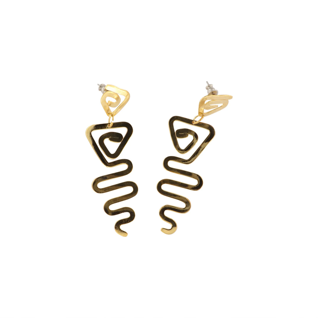 Ohrringe, grafische Spirale, 7 cm, vergoldetes Messing 