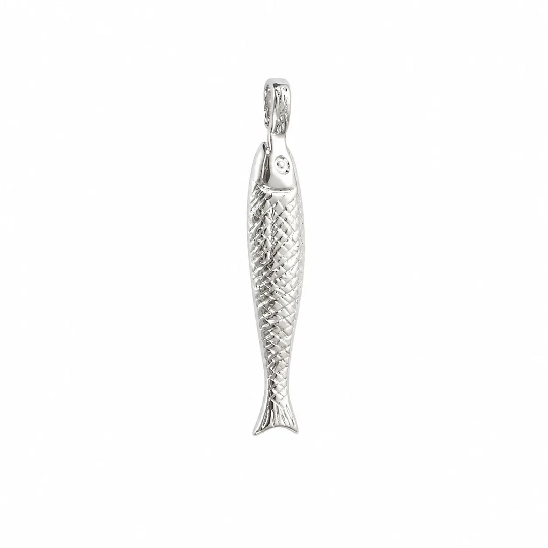 Vedhæng, fisk, forsølvet messing, 34 x 6 mm