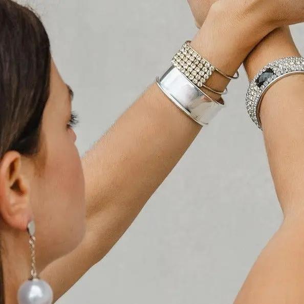 Armbånd, chunky armring, forgyldt og forsølvet messing, 17cm, justerbar Greece