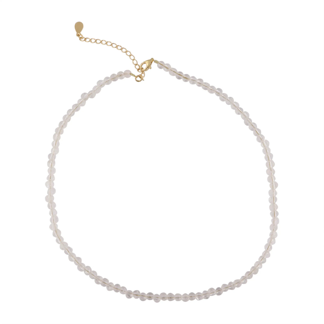 Halskæde, bjergkrystal, rund, forgyldt sølv, 40-45 cm BOC