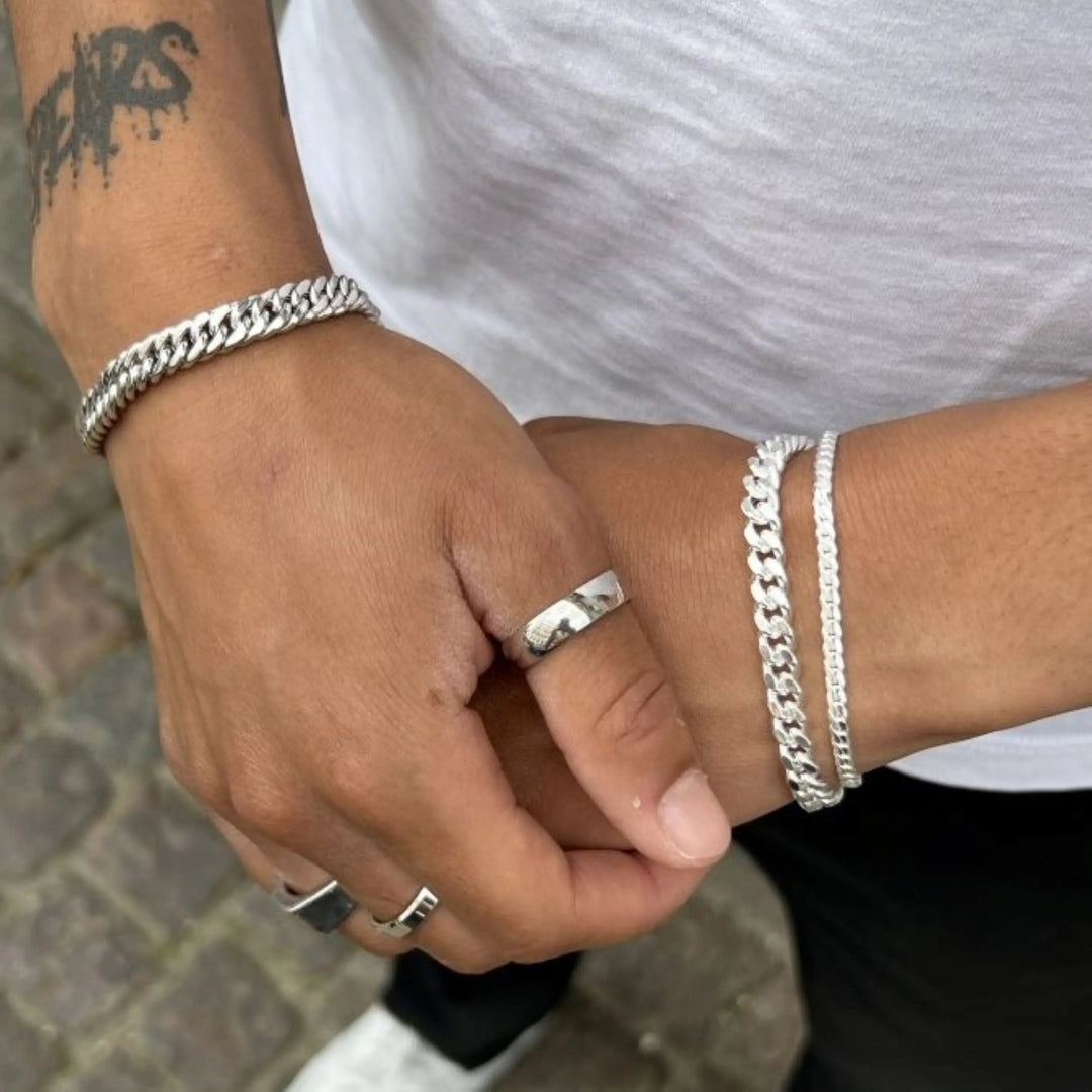 Armbånd, sildebens kæde, sterlingsølv og forgyldt, 16-19 cm/3,5 mm Spain