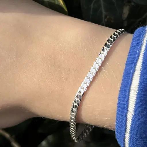 Armbånd, sildebens kæde, sterlingsølv og forgyldt, 16-19 cm/3,5 mm Spain