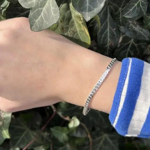 Armbånd, sildebens kæde, sterlingsølv og forgyldt, 16-19 cm/3,5 mm Spain