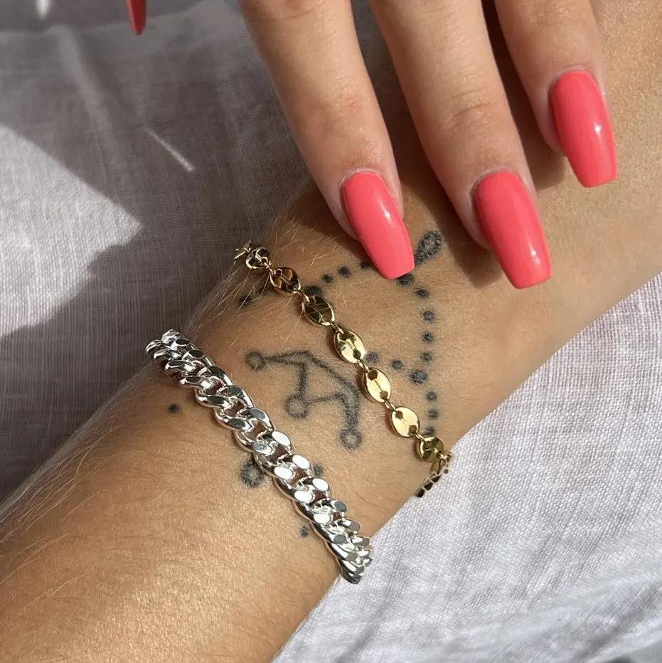 Armbånd, panser facet kæde, sterlingsølv, 18 cm/6,8 mm Spain