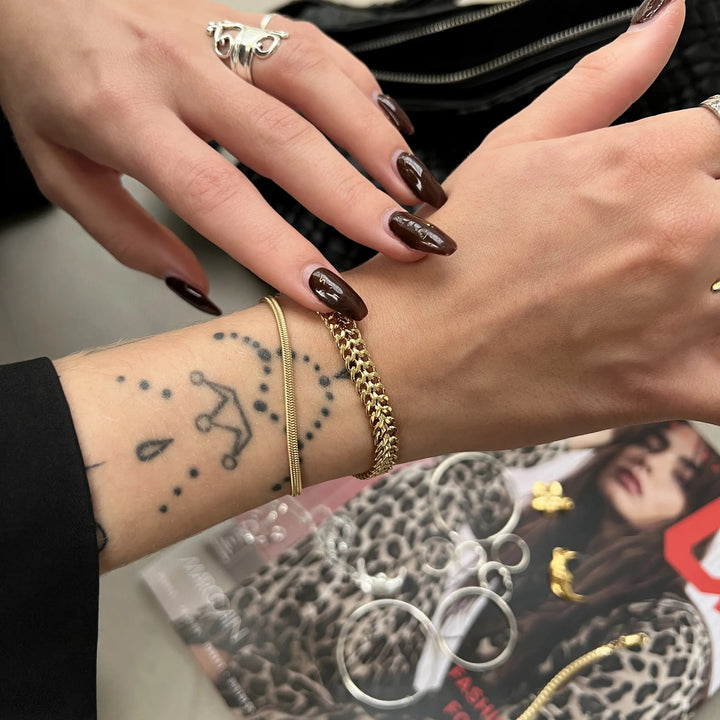 Armbånd, dobbelt snake, mat, forgyldt og sterlingsølv, 16-19 cm/2,4 mm Spain