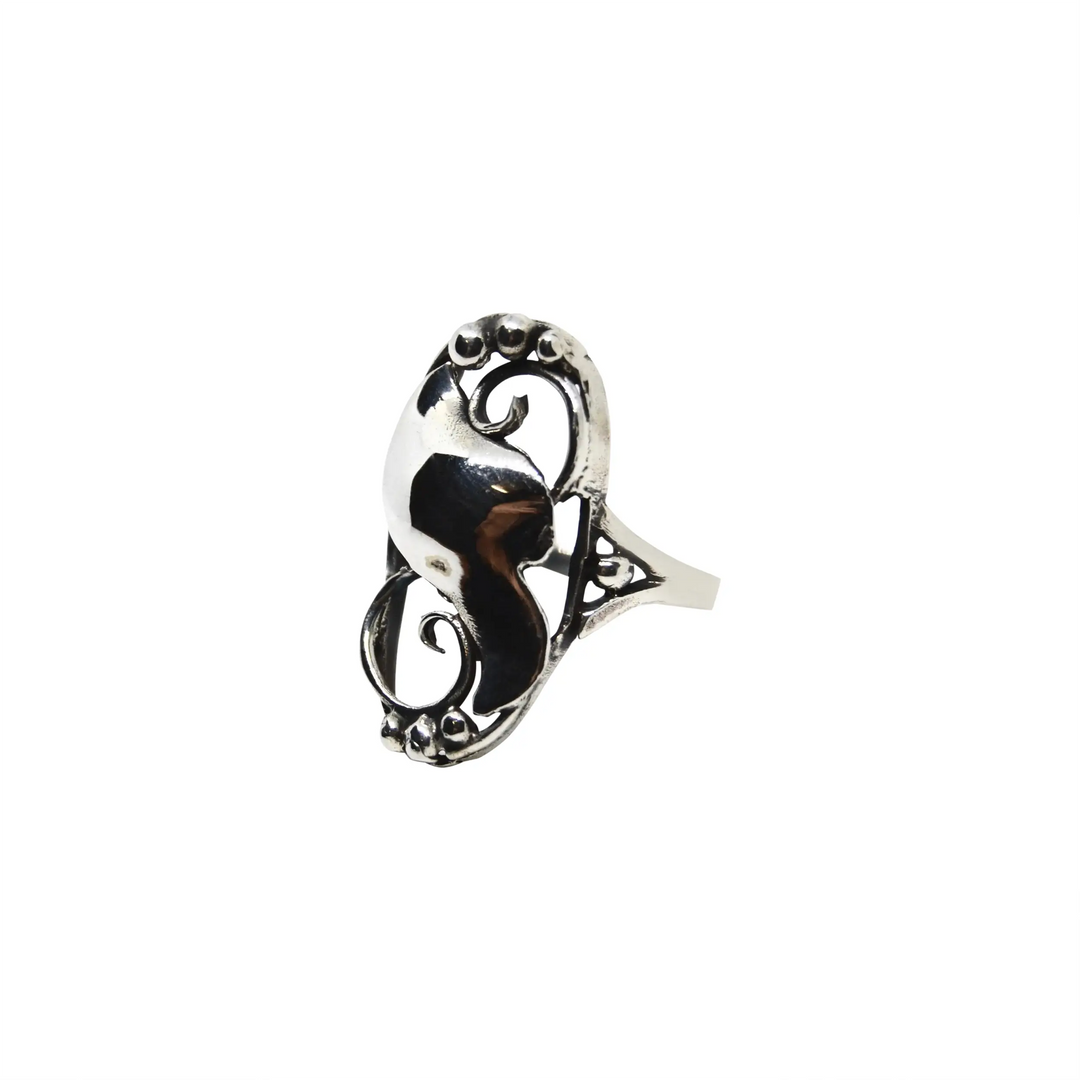 Fingerring, schöne Arbeit mit großem Blatt, Sterlingsilber 