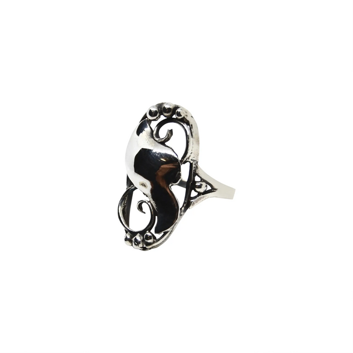 Fingerring, schöne Arbeit mit großem Blatt, Sterlingsilber 