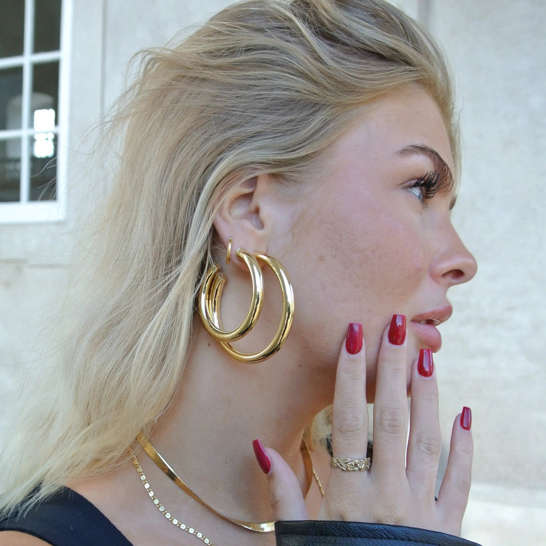 Øreringe chunky hoops i forgyldt og forsølvet messing, 60x6mm Greece