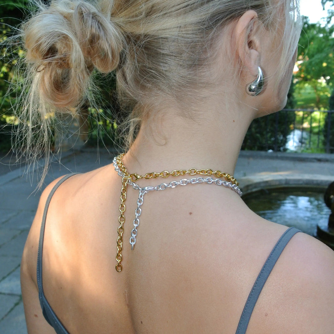 Halskæde, chunky rund anker kæde, forgyldt og forsølvet messing, 47cm Beadhouse of Copenhagen