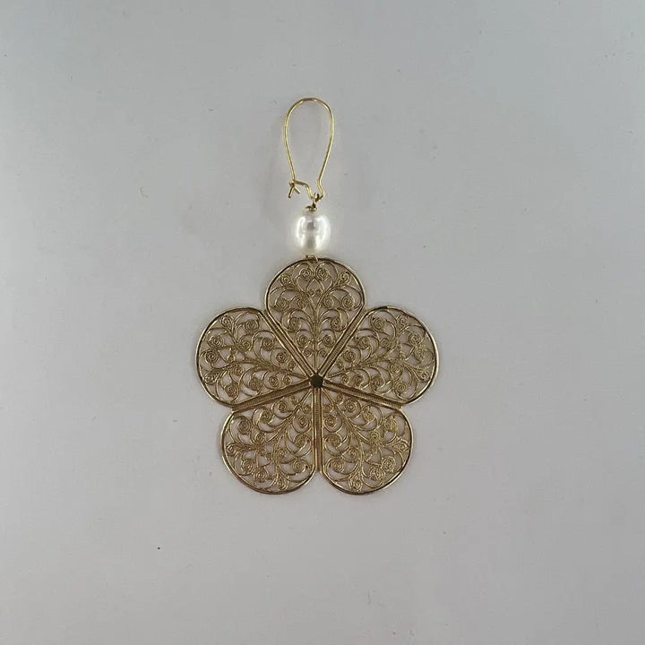 Ørering, ørekrog, m. filigran vedhæng, forgyldt messing 