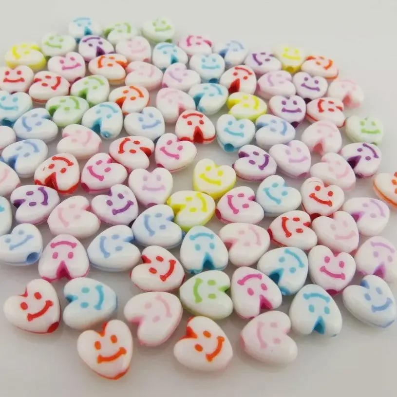 Diverse perler, hjerte smiley, akryl, 10 stk. Krea