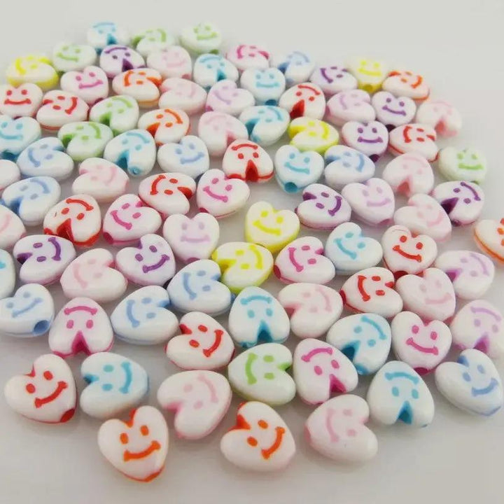 Diverse perler, hjerte smiley, akryl, 10 stk. Krea