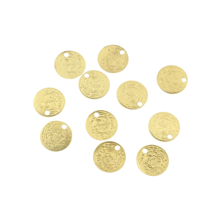 Anhänger, Münze mit Ornamenten, vergoldetes Messing, 13 mm. Großeinkauf BOC