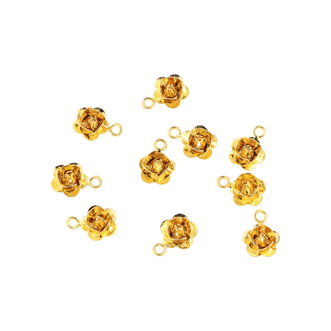 Vedhæng, lille blomst, forgyldt messing, 10x8 mm. storkøb BOC