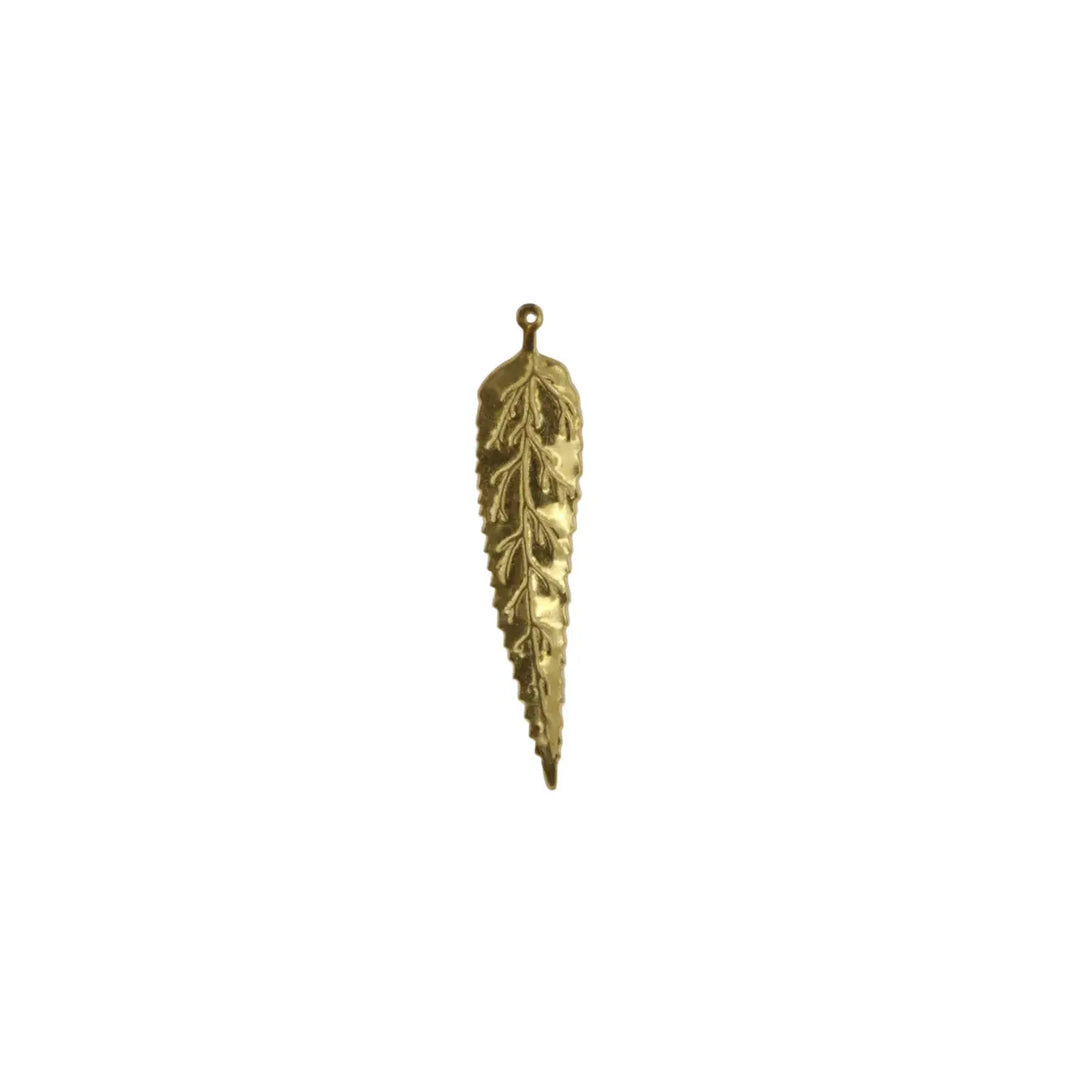 Anhänger, filigran, Blatt, vergoldetes Messing, 65x14mm 