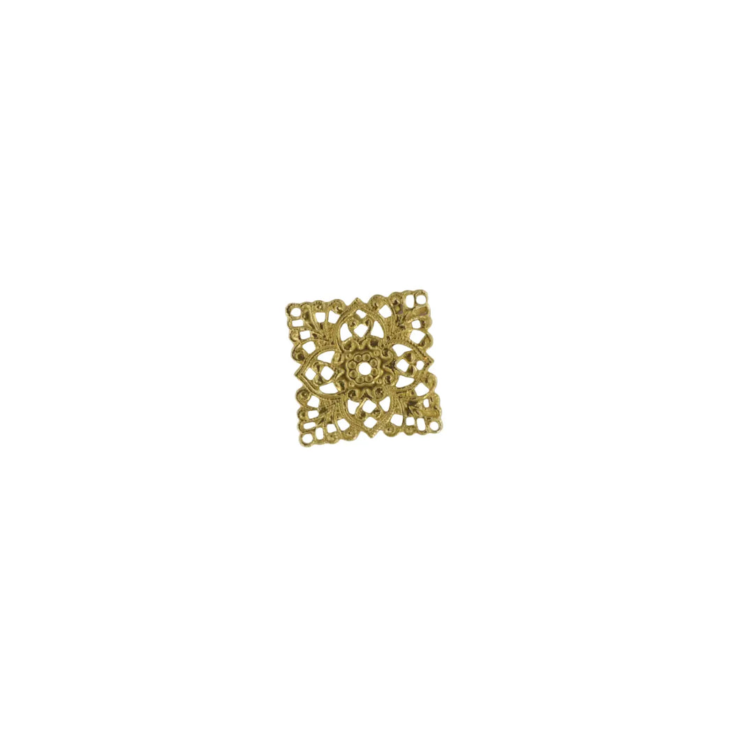 Anhänger, filigran, quadratisch, vergoldetes Messing, 30x30mm 