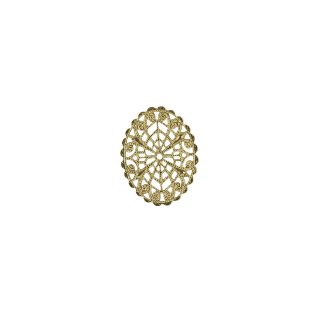Vedhæng, filigran, oval, forgyldt messing, 52x42mm 