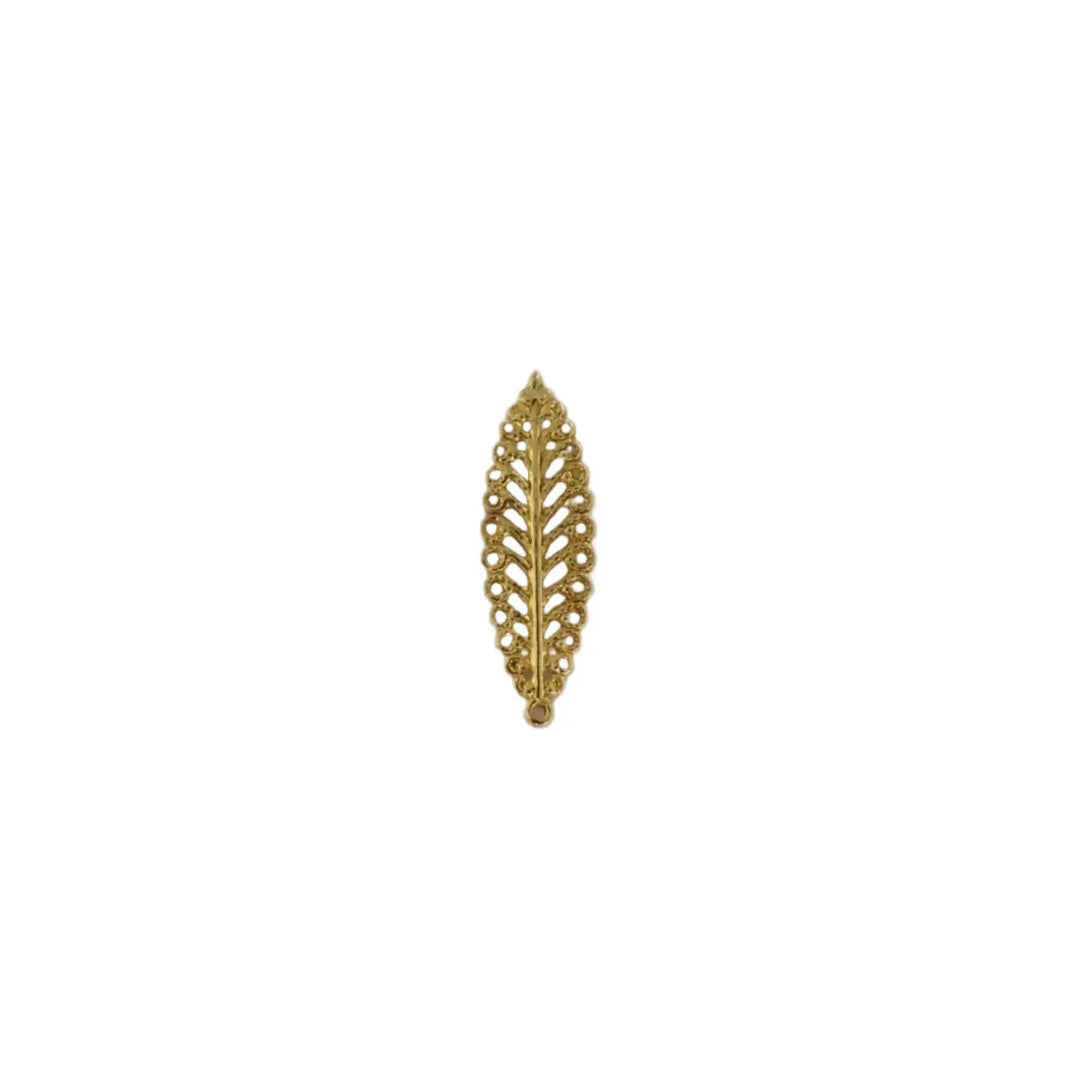 Anhänger, filigran, Blatt, vergoldetes Messing, 35x12mm 