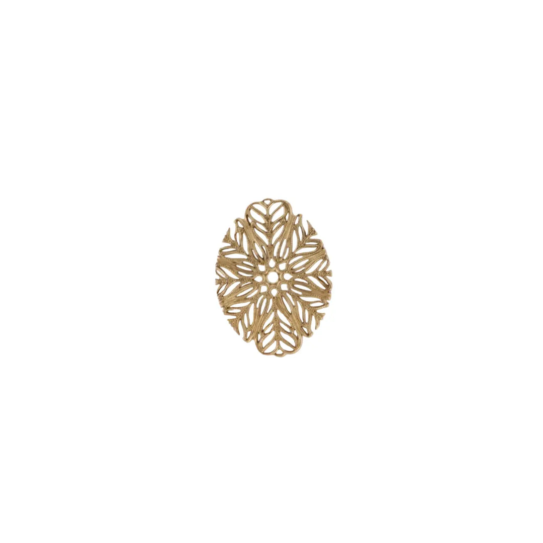 Anhänger, filigran, oval, vergoldetes Messing, 35x25mm 