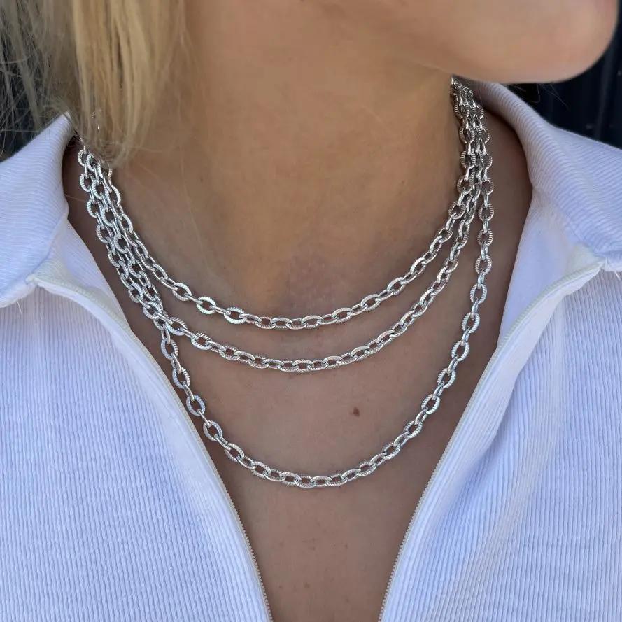 Halskæde, chunky rillet flad anker kæde, forgyldt og forsølvet aluminium, 40-50cm Beadhouse of Copenhagen