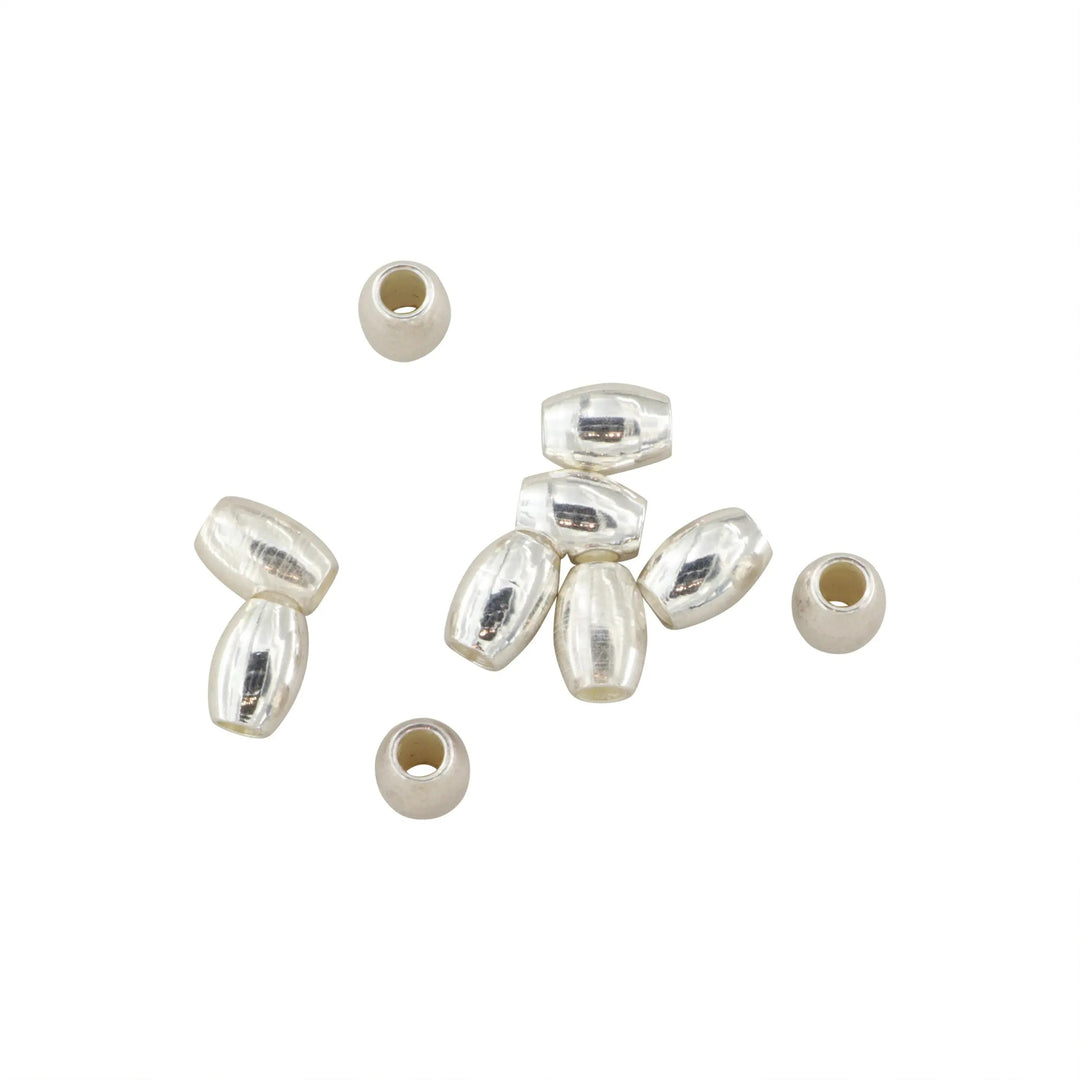 Metalperler, oval, forsølvet messing, 8-9 mm. storkøb BOC