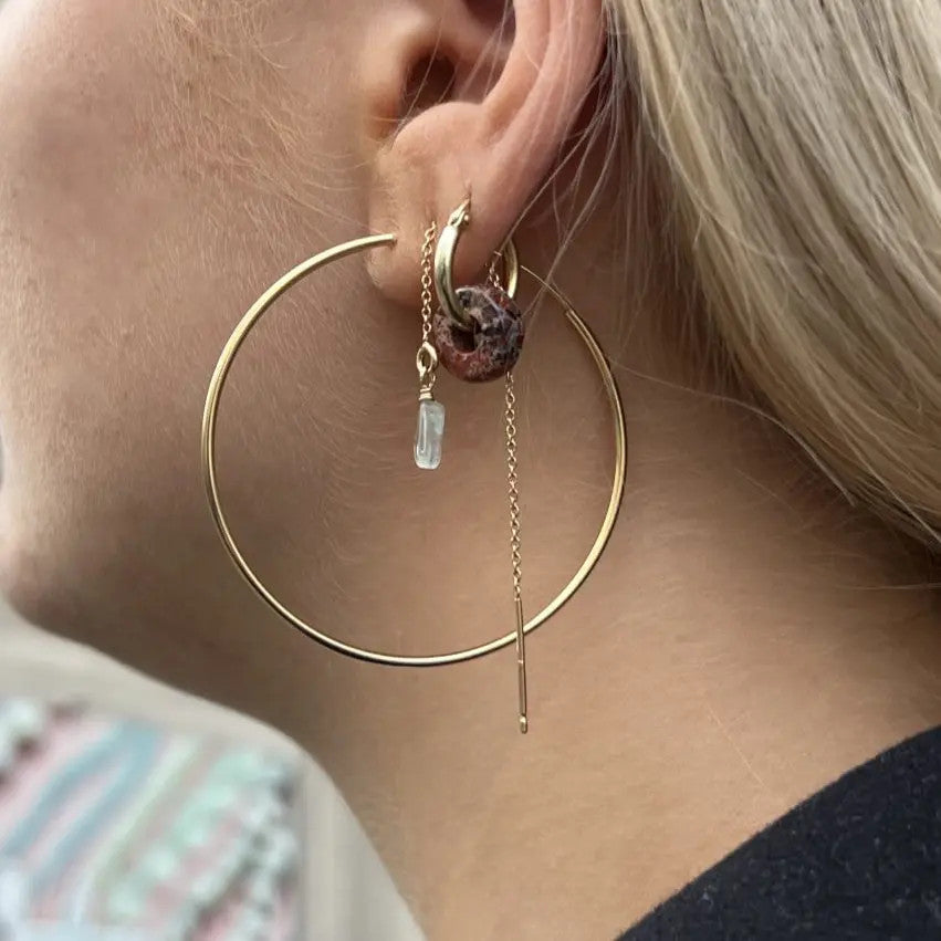 Øreringe, hoops, 50 mm, forgyldt og sterlingsølv BLT