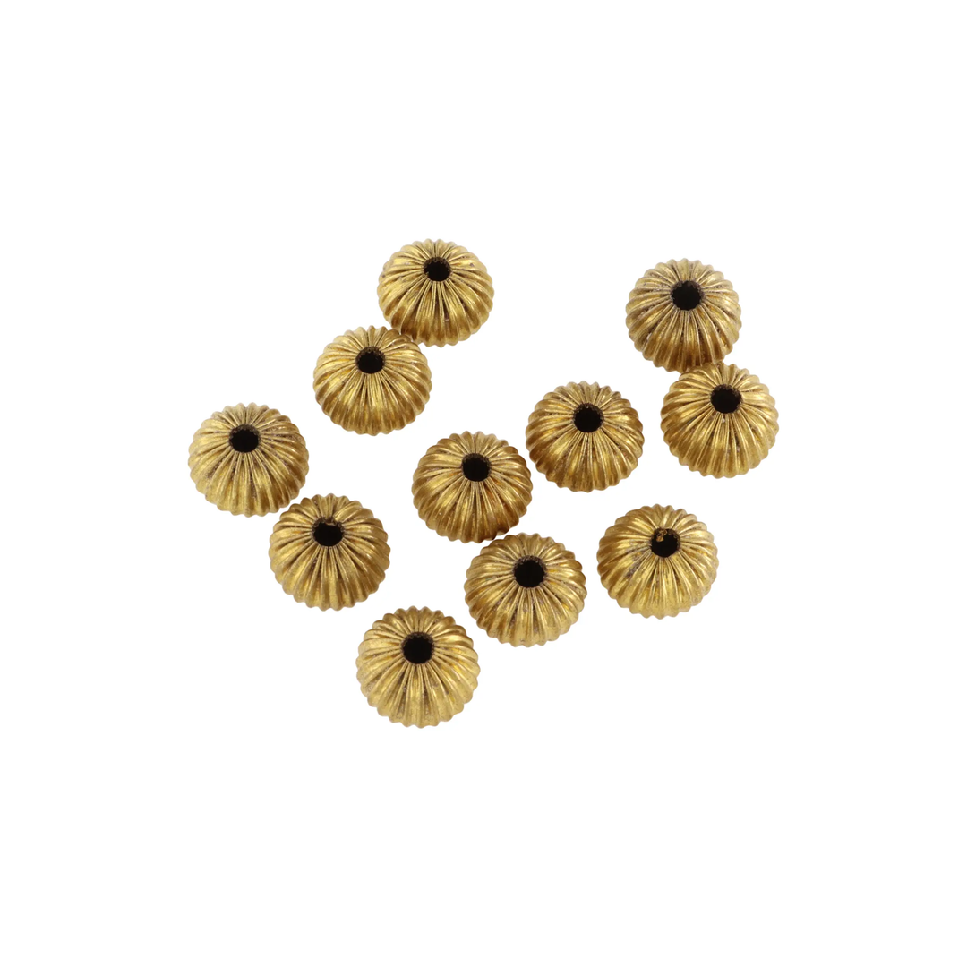 Metalperler, rund rillet, forgyldt messing, 12x10 mm, 10 stk BOC