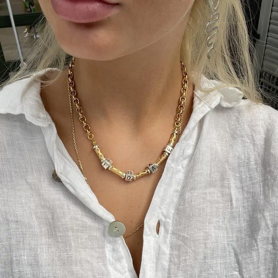 Halskæde, l o v e, forgyldt messing, 45 cm/6,5 mm Beadhouse of Copenhagen