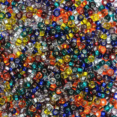 Gemischte Glasperlen, Preciosa, transparent mit Silber ummantelt 