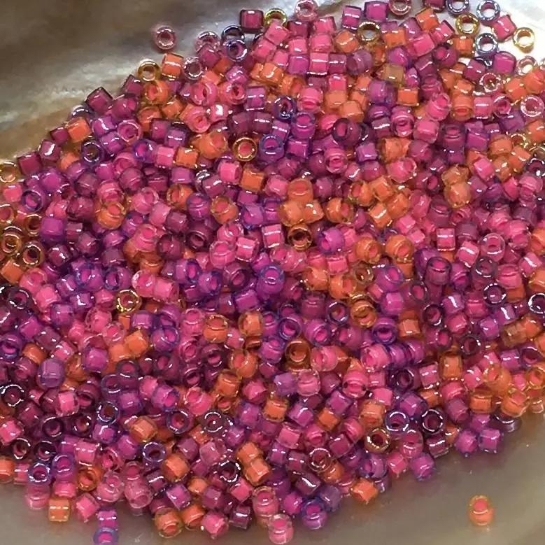 Blandede glasperler, miyuki delica beads, luminous  violet/orange/pink mix Krea